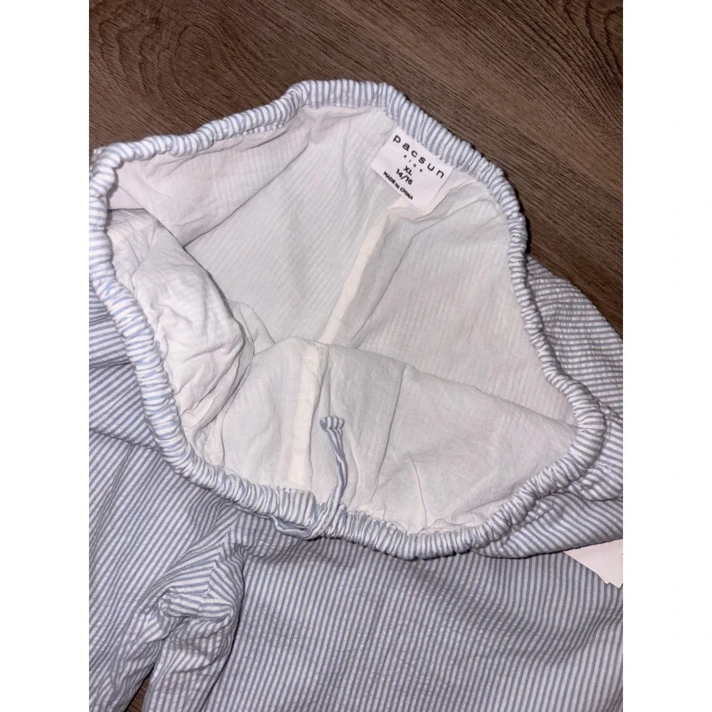 PacSun Kids Blue White Seersucker Striped Wide Leg Pants XL 14/16 NWT